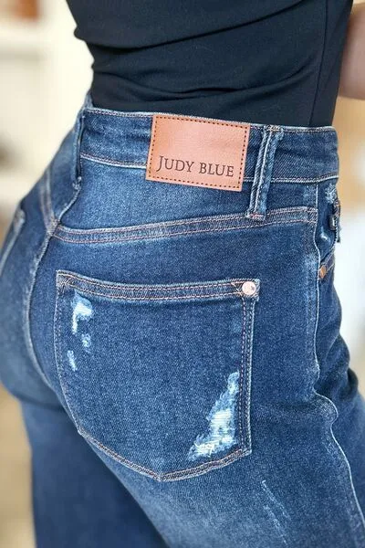JUDY BLUE FULL SIZE HIGH WAIST RIGID MAGIC HEAVY DESTROY STRAIGHT JEANS