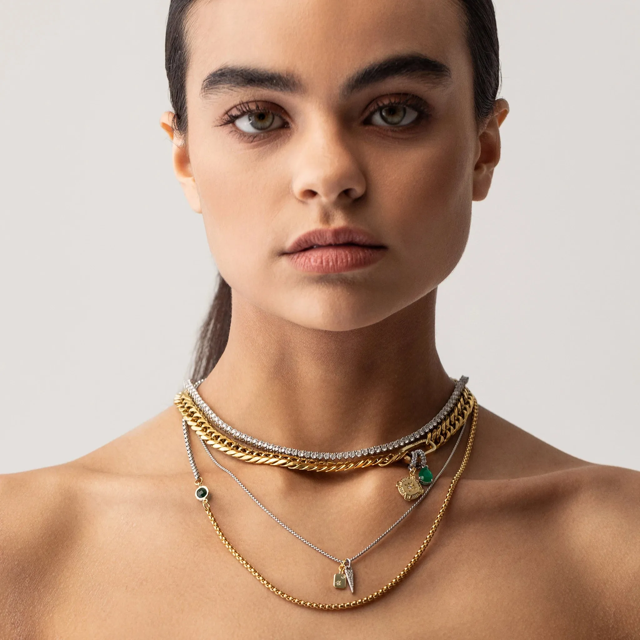 JUST CLICK EMERALD TENNIS NECKLACE SET