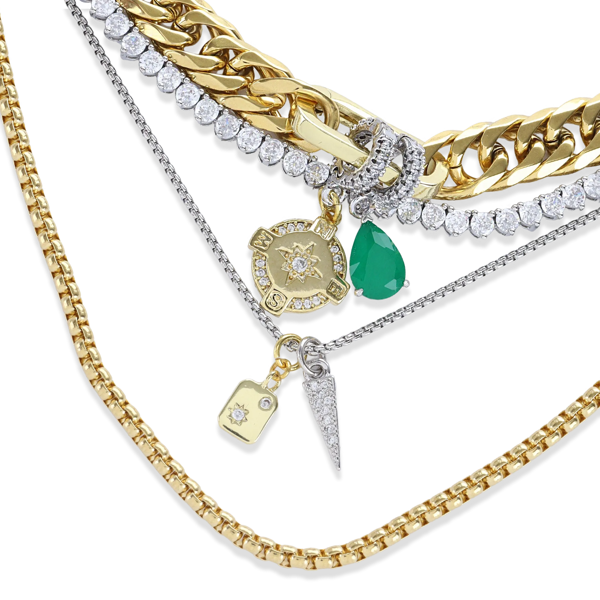JUST CLICK EMERALD TENNIS NECKLACE SET