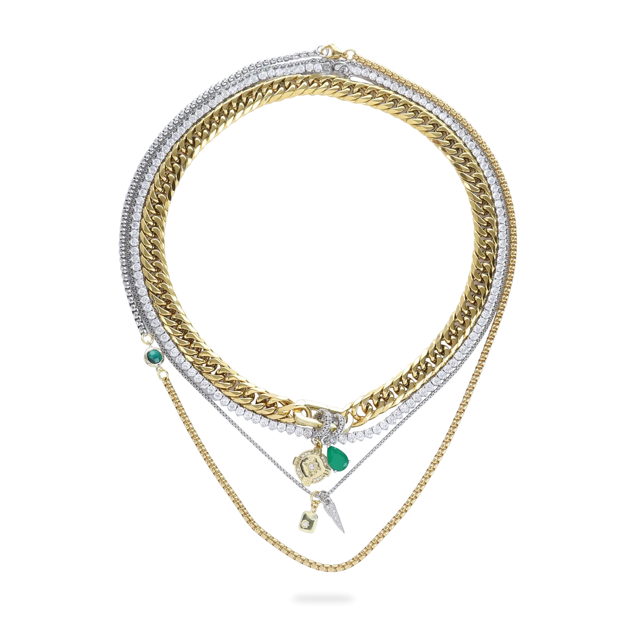 JUST CLICK EMERALD TENNIS NECKLACE SET
