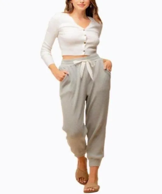 Just Vibing Waffle Lounge Jogger- Gray