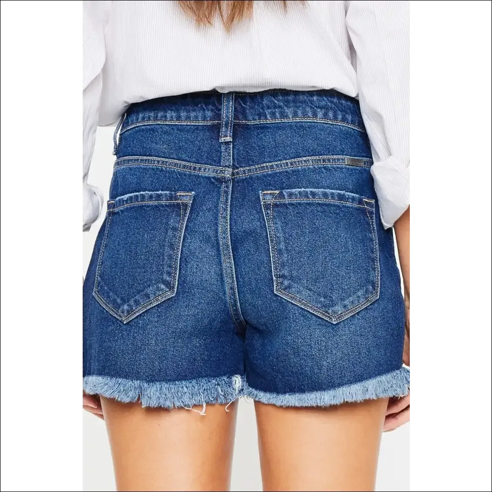 Kancan High Rise Frayed Hem Denim Shorts