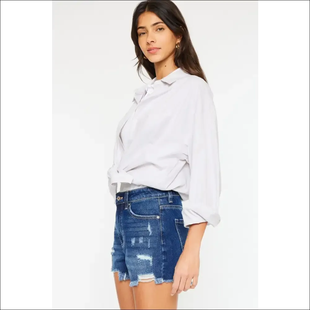 Kancan High Rise Frayed Hem Denim Shorts