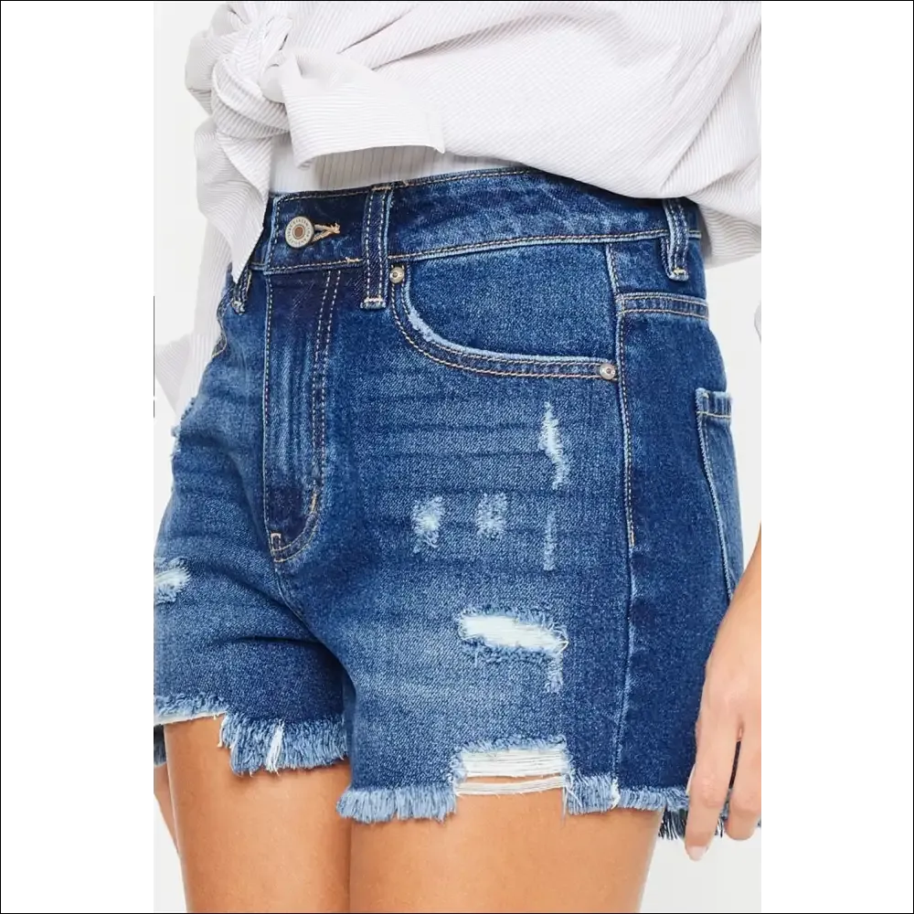 Kancan High Rise Frayed Hem Denim Shorts