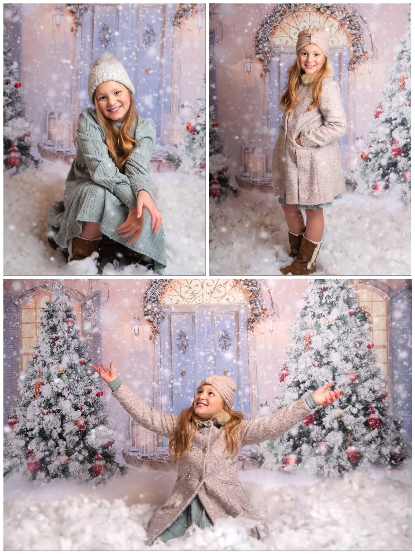 Kate Christmas Door Front Snow Backdrop for Photography
