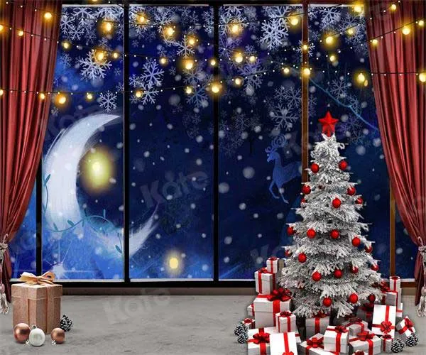 Kate Christmas Gifts Moon Window Snowy Backdrop for Photography