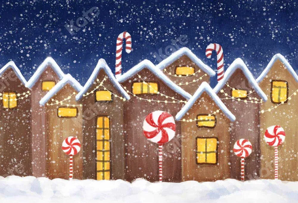 Kate Christmas Gingerbread House Winter Snow Backdrop Designed by GQ