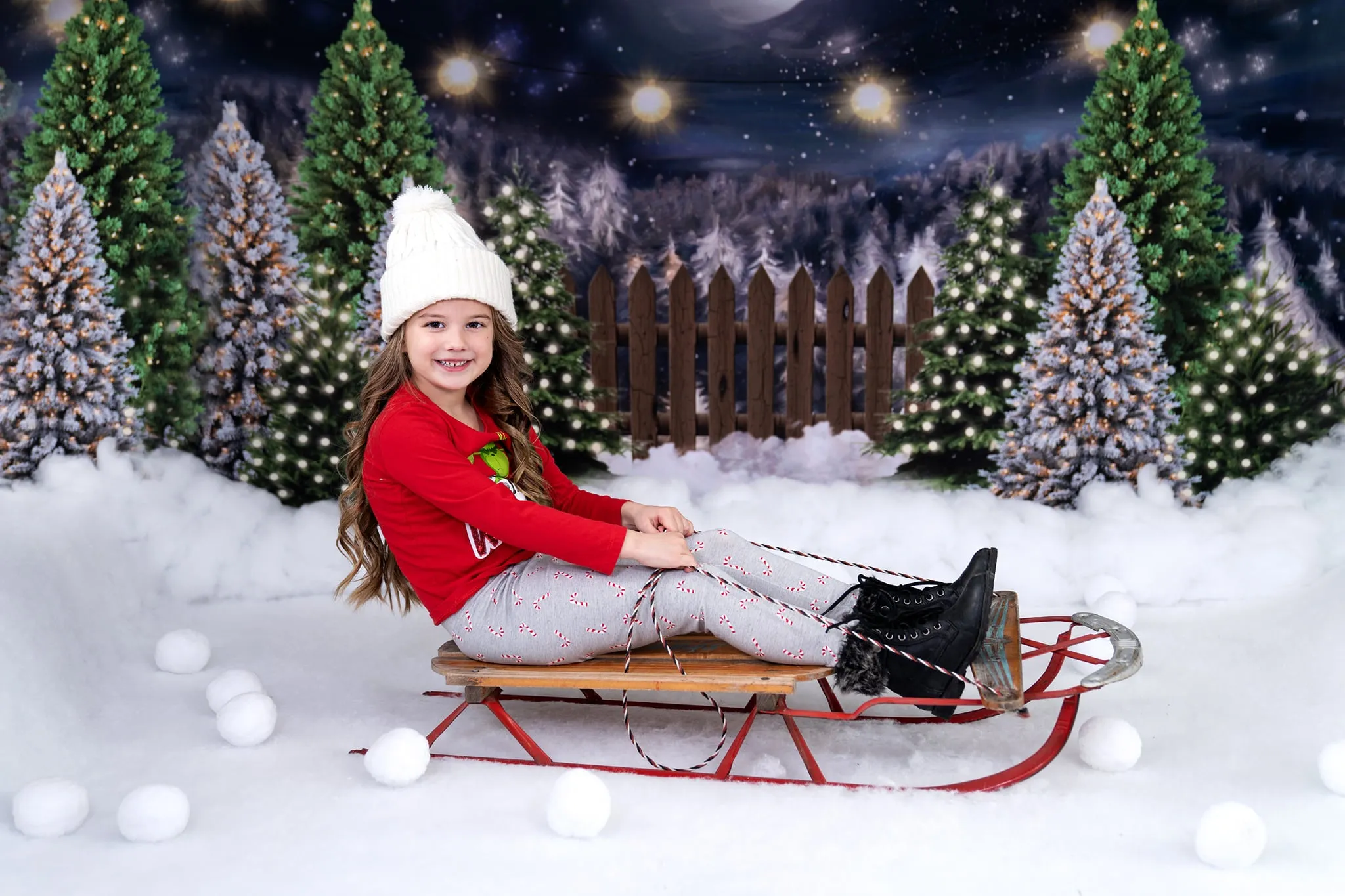Kate Christmas Night Pine Trees Farm Winter Backdrop Designed By Jerry_Sina