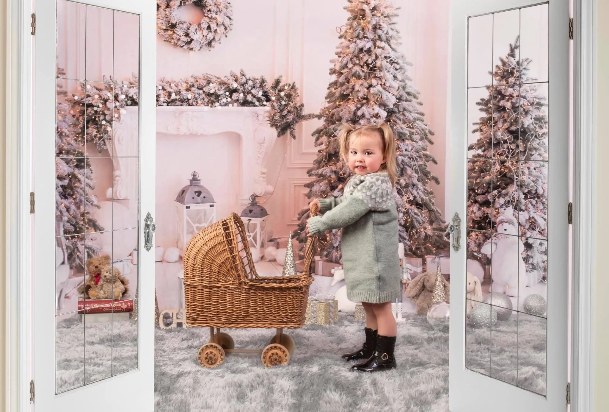 Kate Christmas Trees Bear White Backdrop for Photography