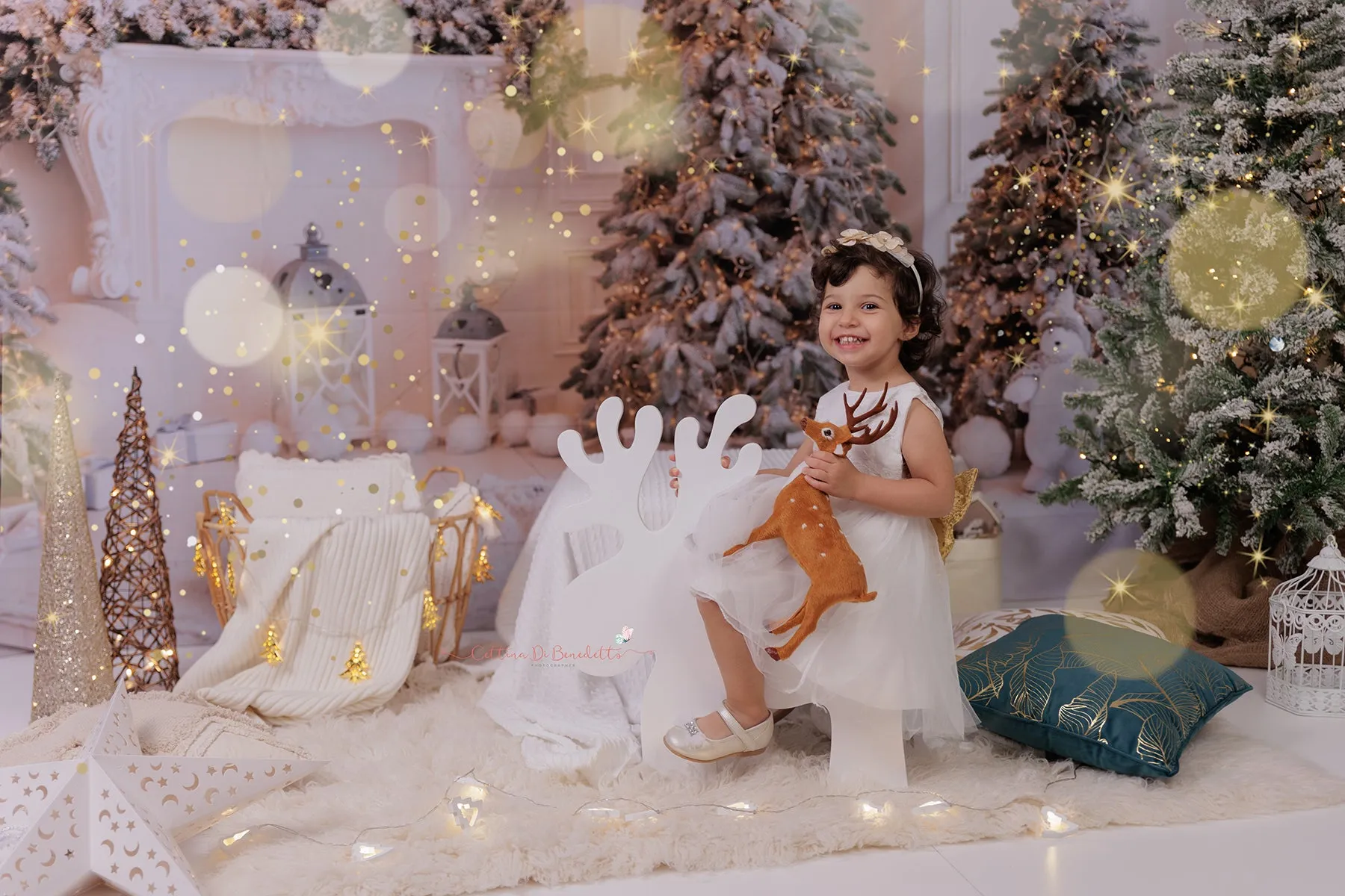 Kate Christmas Trees Bear White Backdrop for Photography