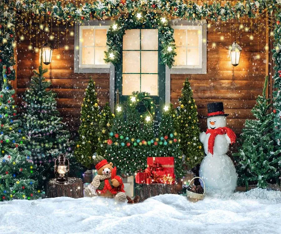 Kate Christmas Trees Snow House Backdrop for Photography