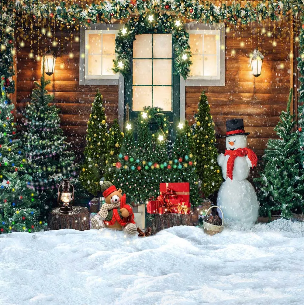 Kate Christmas Trees Snow House Backdrop for Photography