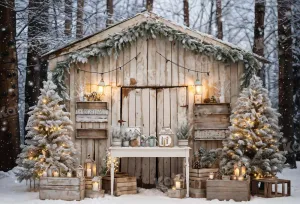 Kate Christmas Winter Barn Tree Backdrop Designed by Emetselch