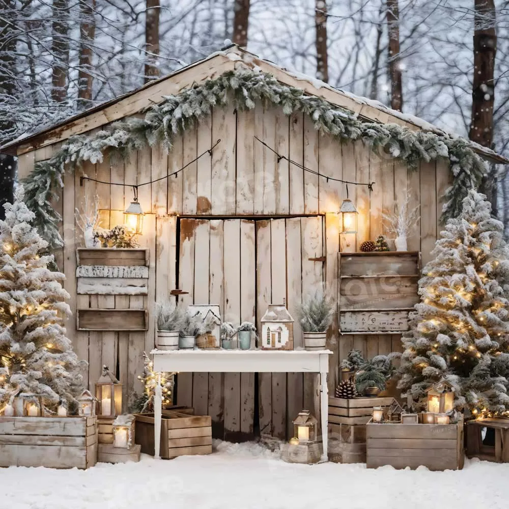 Kate Christmas Winter Barn Tree Backdrop Designed by Emetselch
