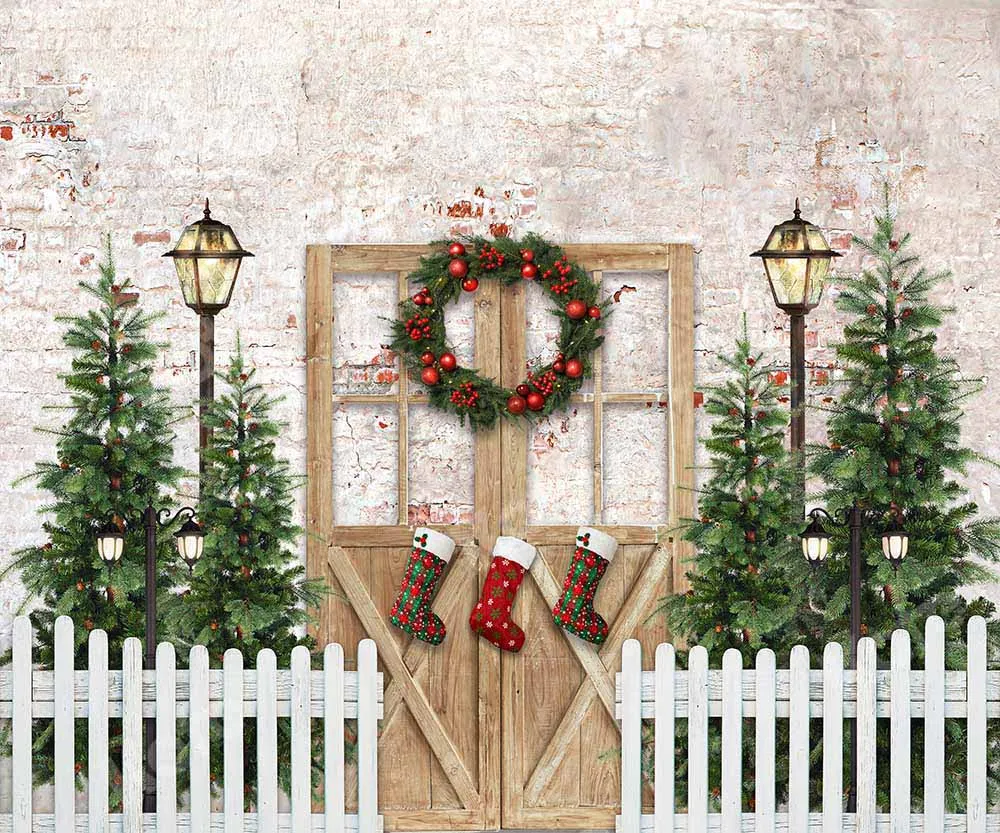 Kate Christmas Winter Snow Fence Door Backdrop Designed by Emetselch