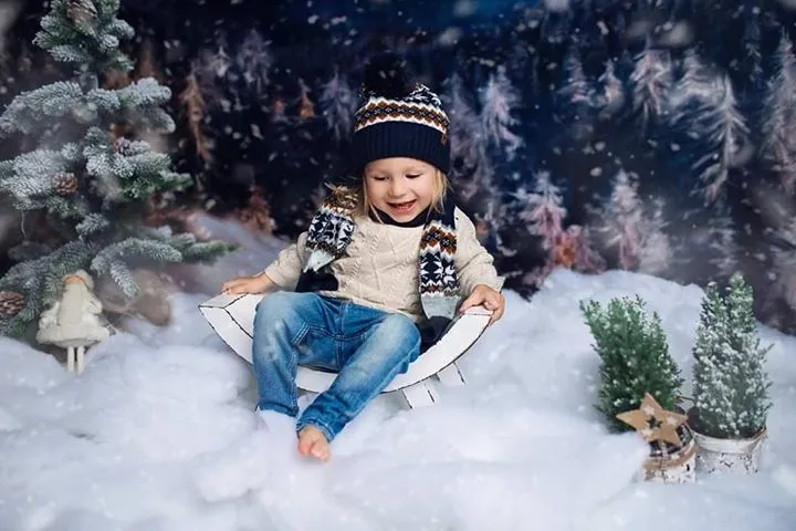 Kate Winter Dream Christmas Night Trees Backdrop for Photography Designed By Jerry_Sina