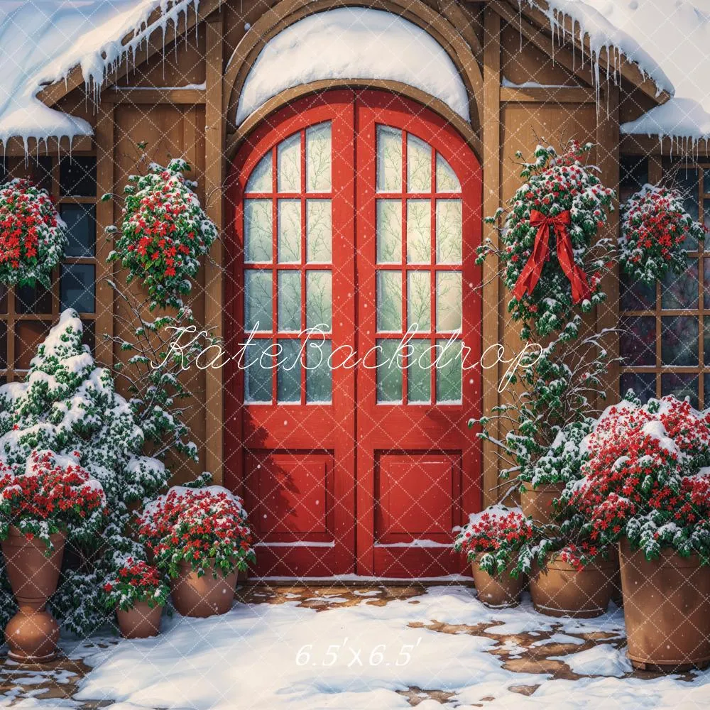 Kate Winter Red Arch Door Retro Cabin Backdrop Designed by Chain Photography