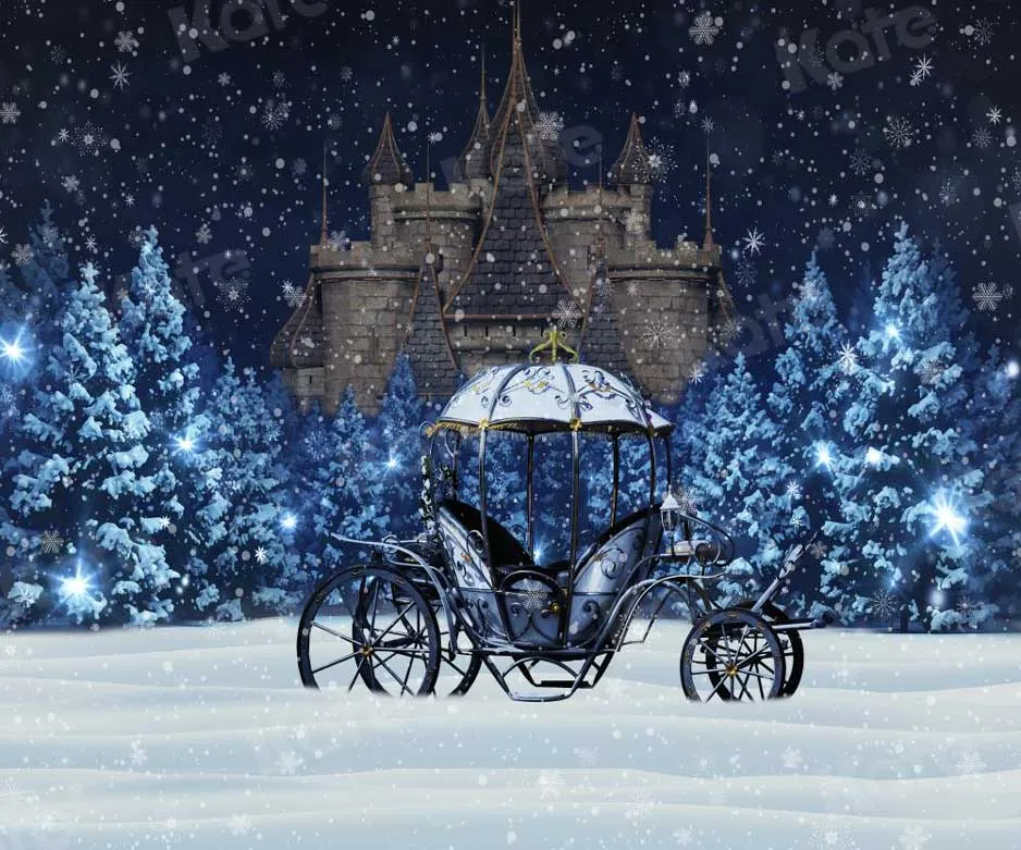 Kate Winter Snowy Night Carriage Castle Backdrop for Photography