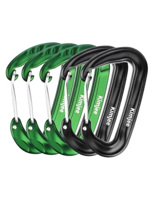 Kimjee 12KN Wire Gate Carabiners D Shape Aircraft Grade Aluminum Clip for Keychain Hammocks Camping Hiking Backpack Dog Leash (Green & Black 5)