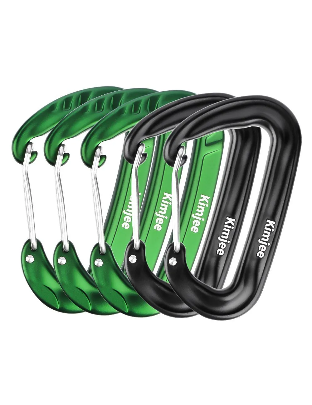 Kimjee 12KN Wire Gate Carabiners D Shape Aircraft Grade Aluminum Clip for Keychain Hammocks Camping Hiking Backpack Dog Leash (Green & Black 5)