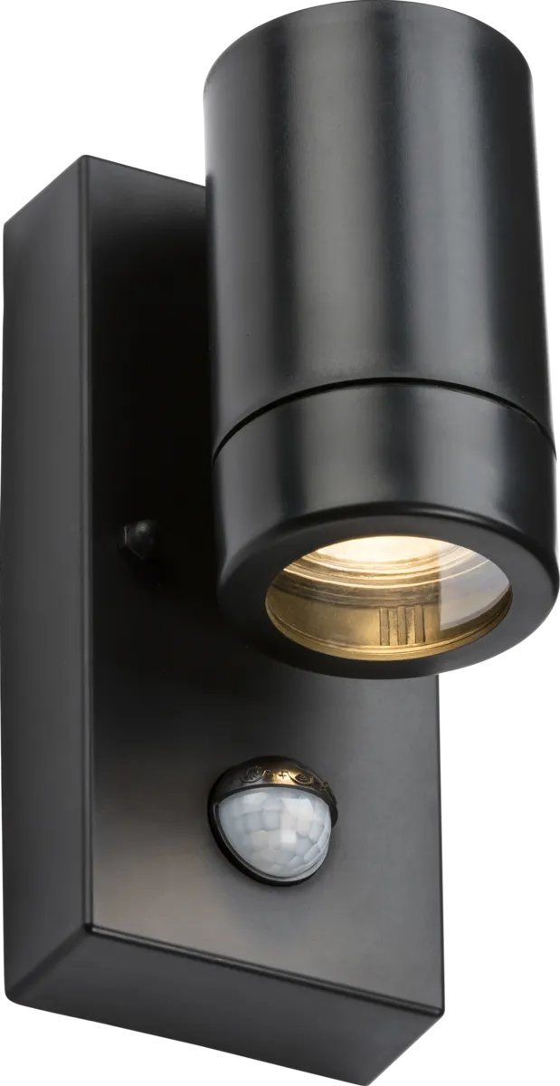 Knightsbridge EAPIR1BK EAMON 230V IP44 GU10 Polycarbonate Single Wall Light with PIR - Black