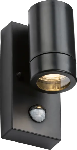 Knightsbridge EAPIR1BK EAMON 230V IP44 GU10 Polycarbonate Single Wall Light with PIR - Black