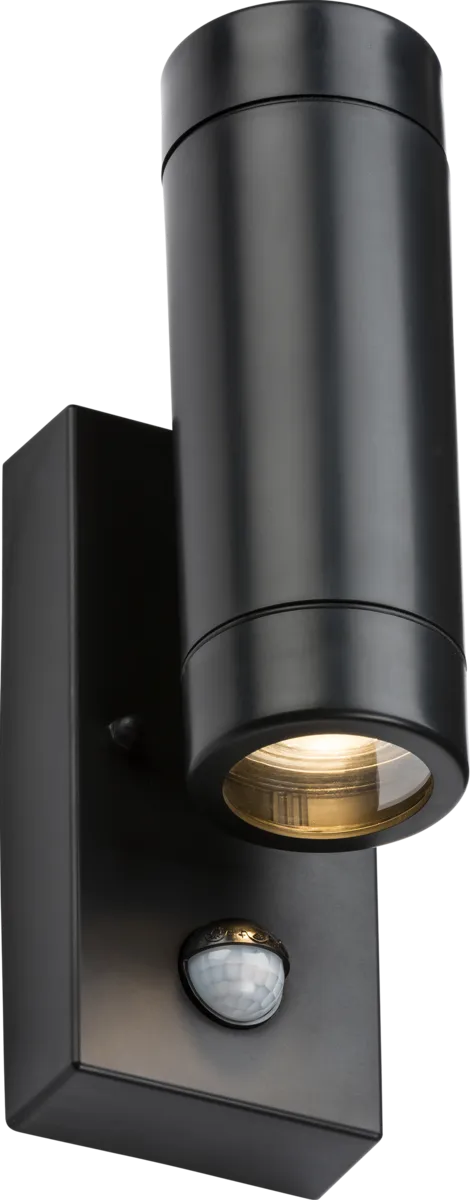 Knightsbridge EAPIR2BK EAMON 230V IP44 GU10 Polycarbonate Up/Down Wall Light with PIR - Black