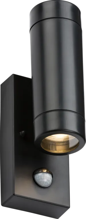 Knightsbridge EAPIR2BK EAMON 230V IP44 GU10 Polycarbonate Up/Down Wall Light with PIR - Black