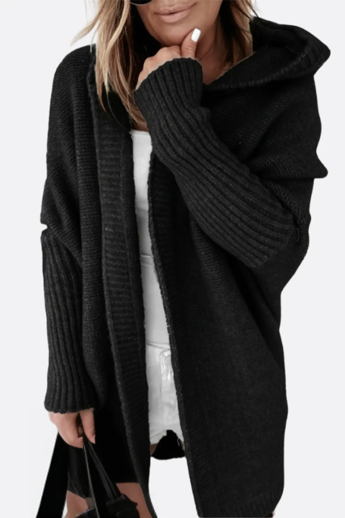 Knit Aura™ | Women's Knitted Hooded Coat | Soft Acrylic, Cozy Design & Warmth for Cold Weather
