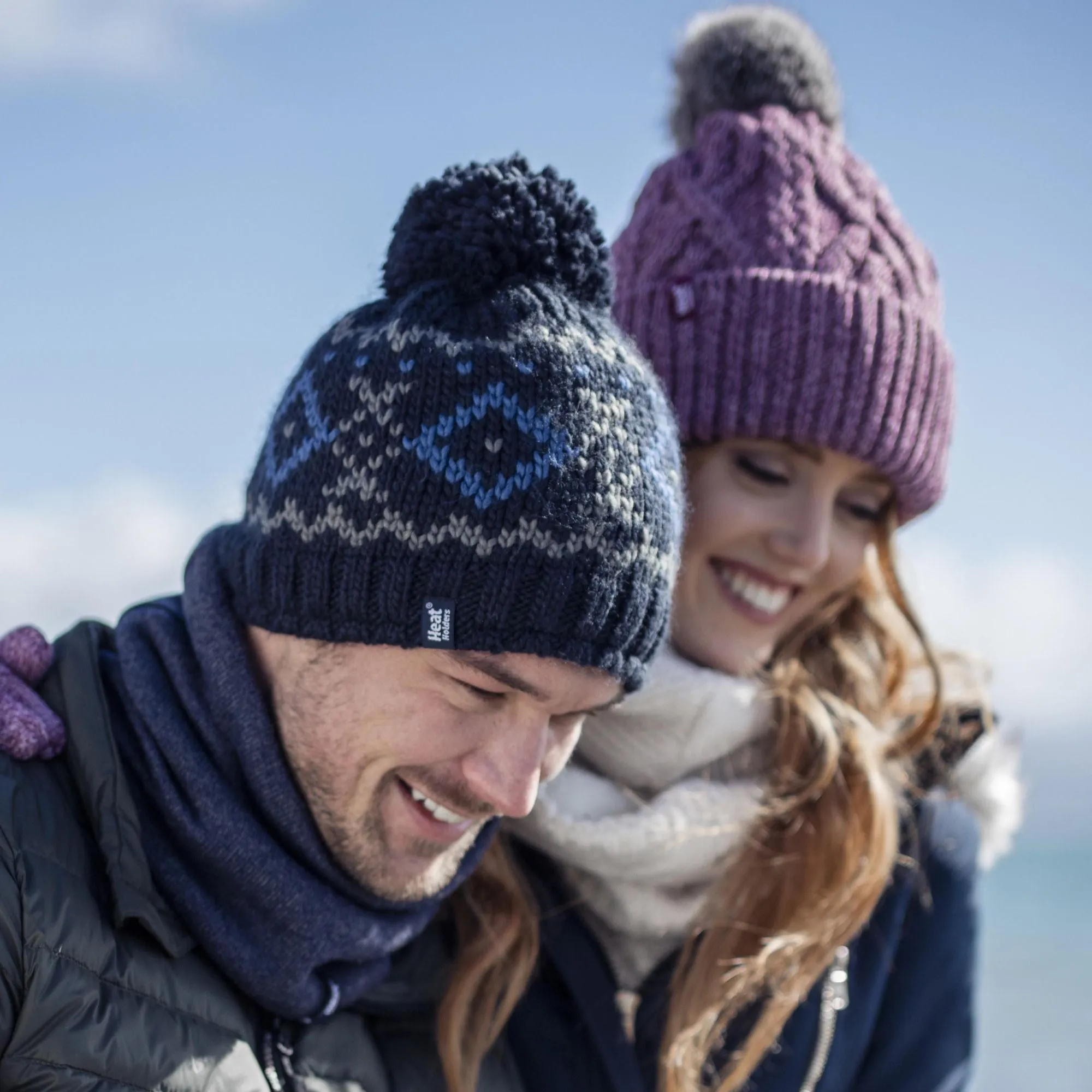 Ladies Knitted Turnover Cuffed Pom Pom Beanie Hat with Bobble