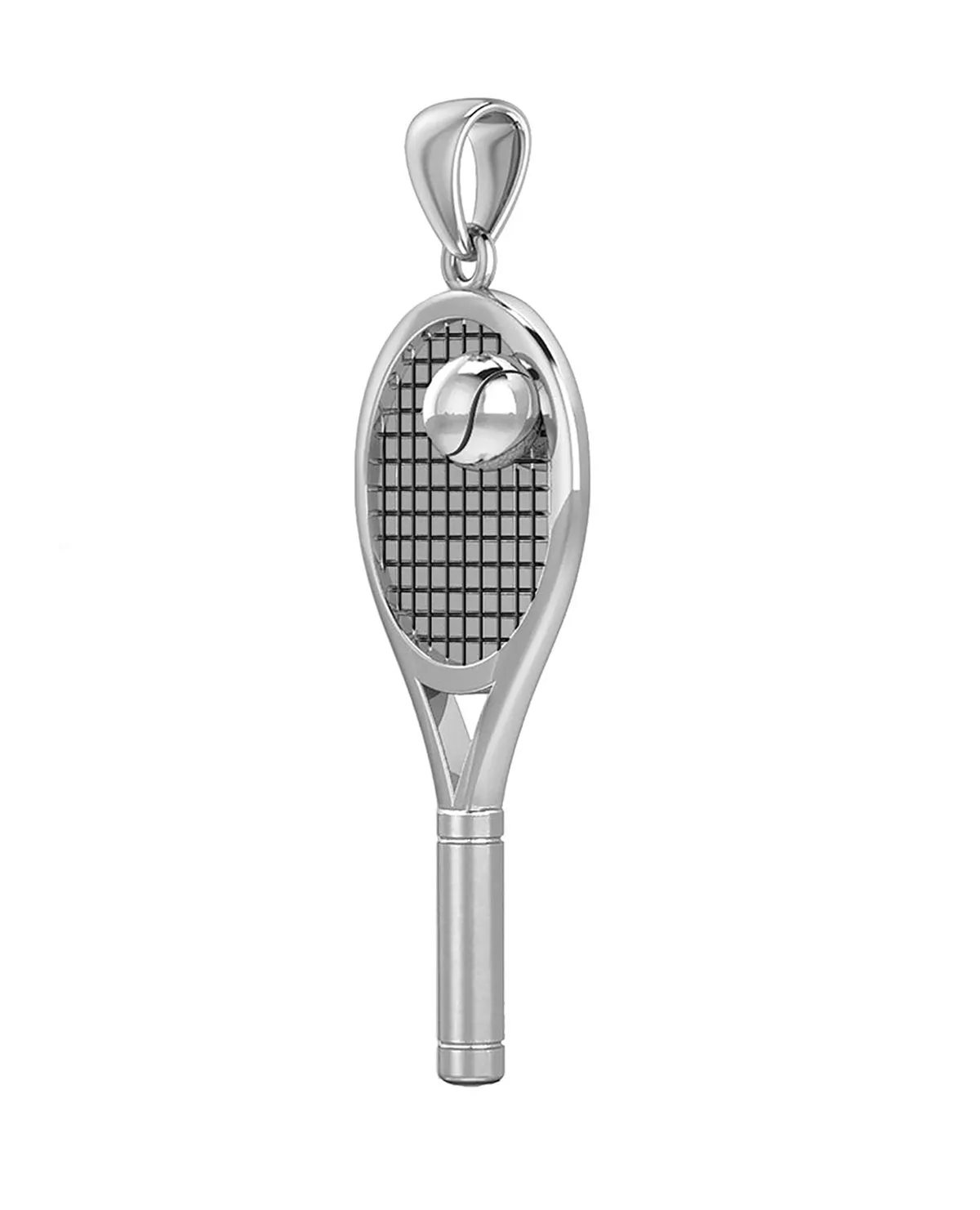 Large 925 Sterling Silver 3D Tennis Racket & Ball Pendant Necklace, 42mm