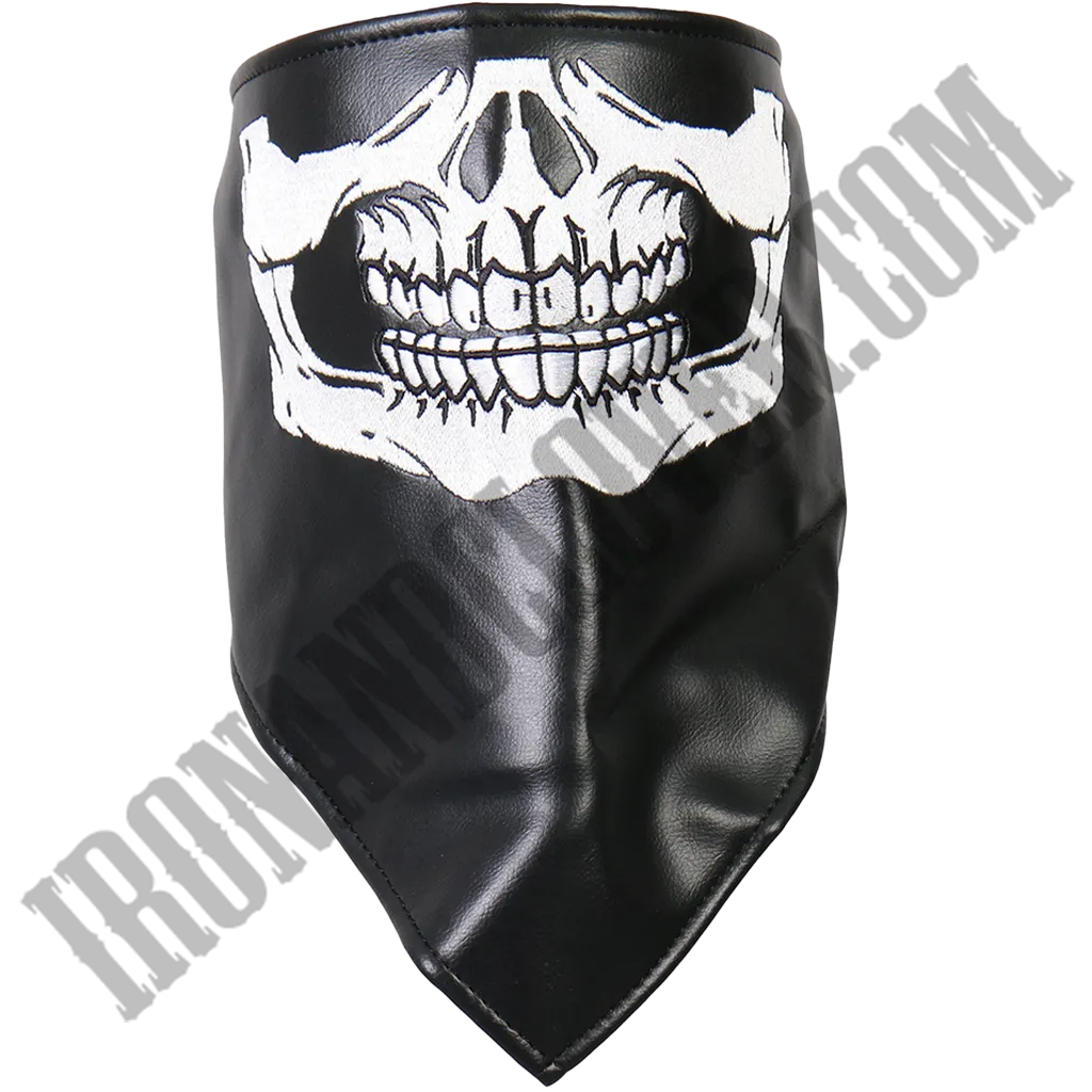 Leather Neck Warmer Skull Face with Fleece Lining