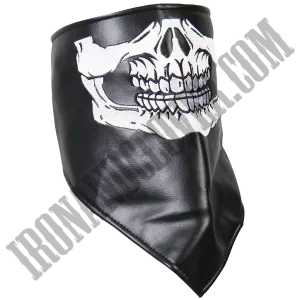 Leather Neck Warmer Skull Face with Fleece Lining