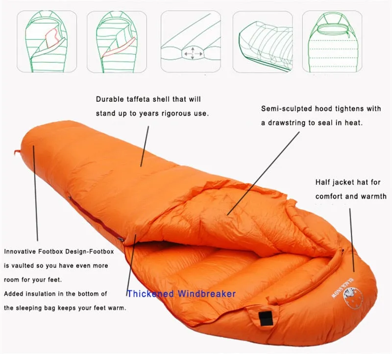 Light Weighted Thermal Mummy Style White Goose Down Sleeping Bag For All Seasons Travel