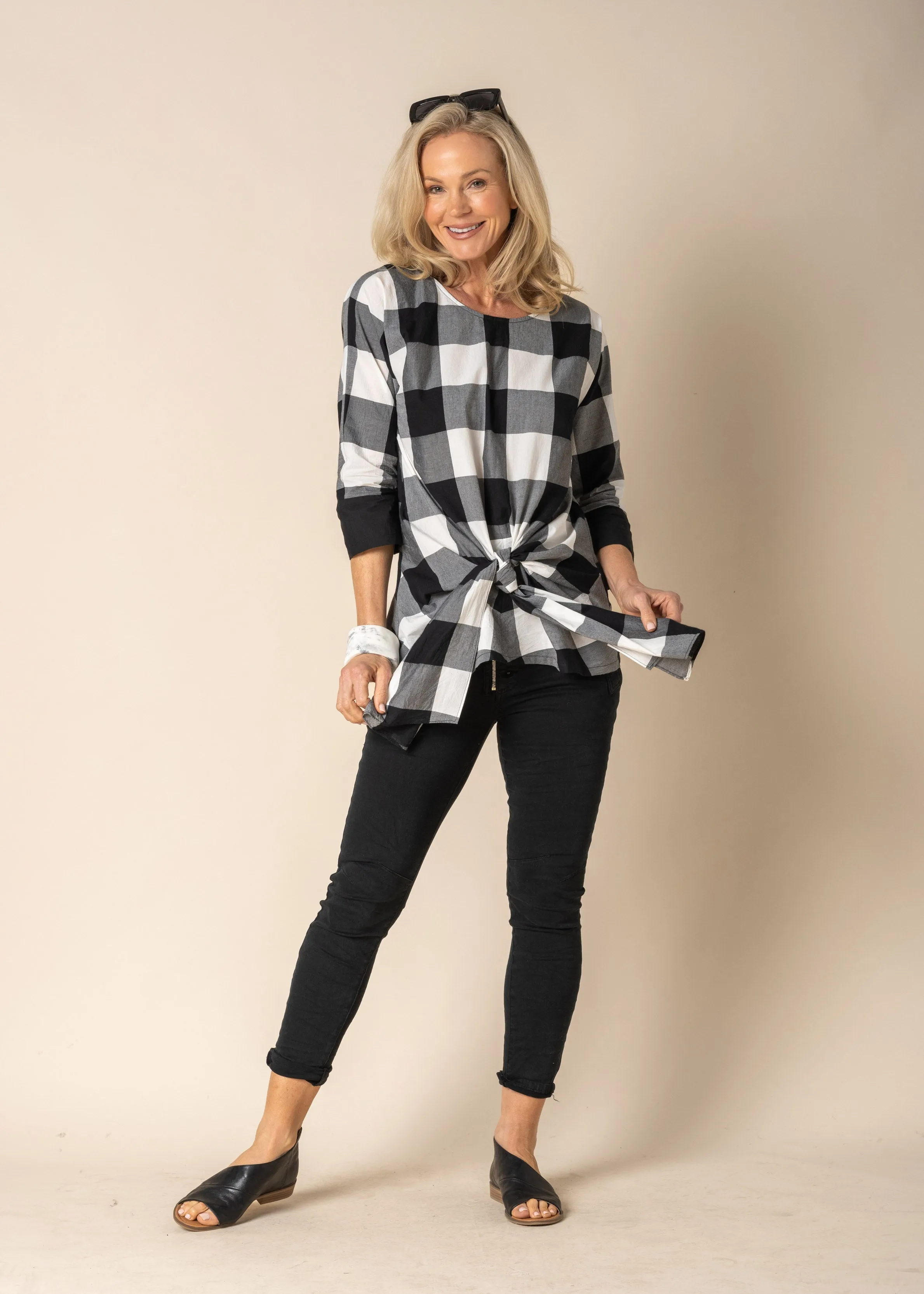 Lilia Cotton Top in Onyx Check