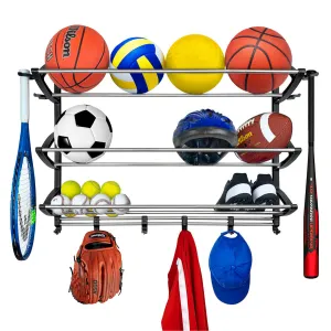 Lynk Garage Sports Equipment Organizer - Wall Mount Ball Rack - Sports Equipment Storage - Ball Storage for Garage - Garage Toy Storage - Easy to Install Sports Storage Organizer for Garage - Black LYNK PROFESSIONAL