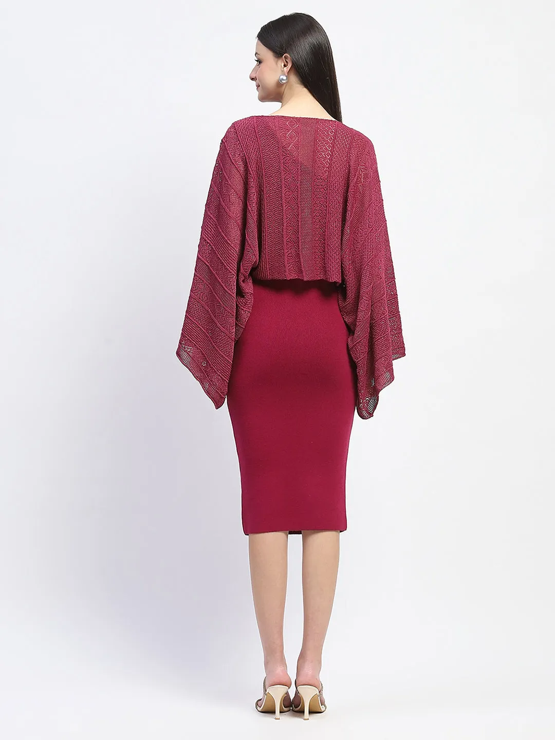 Madame Bodycon Dress and Top Wine Red Knitted Co-ord Set