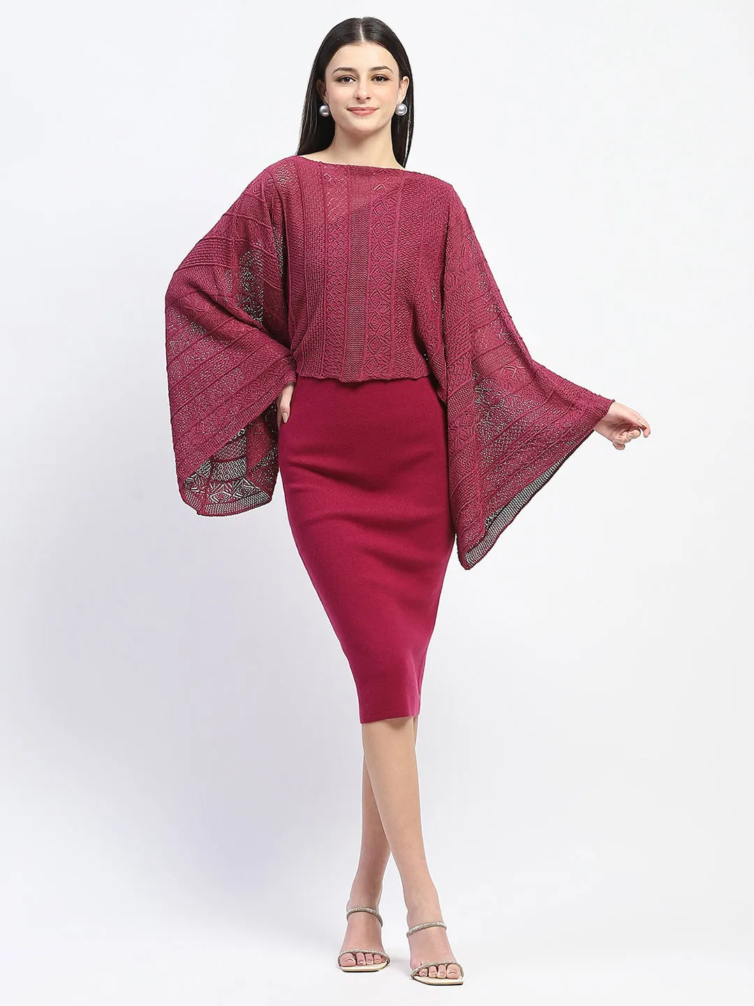 Madame Bodycon Dress and Top Wine Red Knitted Co-ord Set
