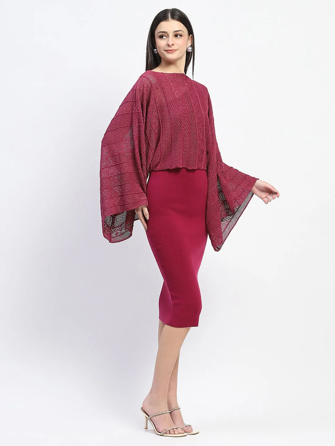 Madame Bodycon Dress and Top Wine Red Knitted Co-ord Set