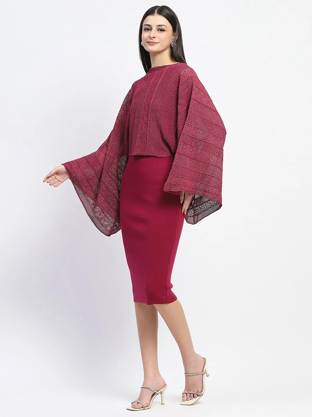 Madame Bodycon Dress and Top Wine Red Knitted Co-ord Set