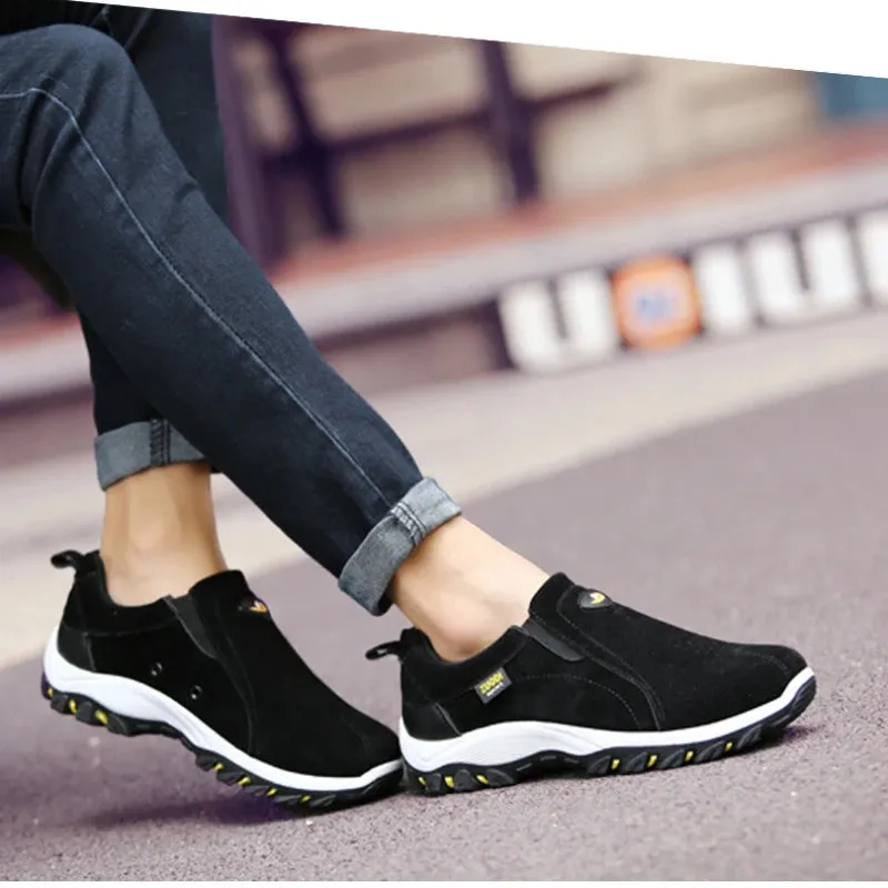 Manila | Men's Lightweight Slip-On Hiking Shoes - PU Leather Climbing Footwear with Soft Rubber Sole for Outdoor Jogging and Trekking