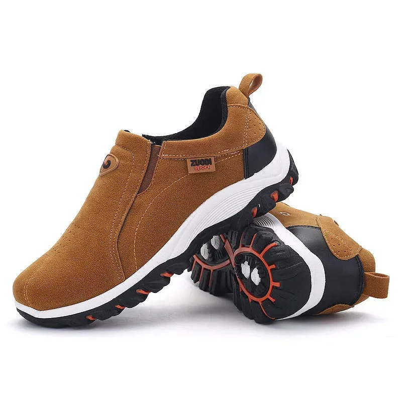 Manila | Men's Lightweight Slip-On Hiking Shoes - PU Leather Climbing Footwear with Soft Rubber Sole for Outdoor Jogging and Trekking
