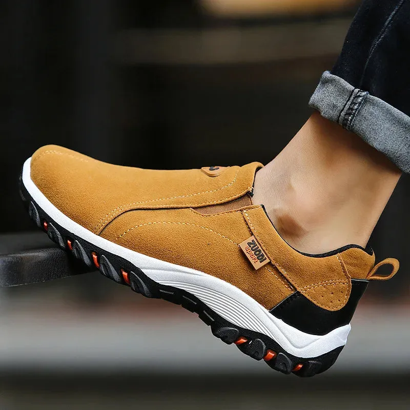Manila | Men's Lightweight Slip-On Hiking Shoes - PU Leather Climbing Footwear with Soft Rubber Sole for Outdoor Jogging and Trekking