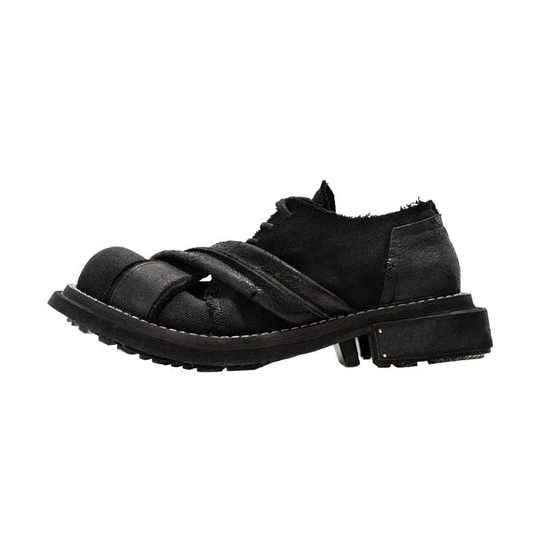 Men's breathable shoes with heightened thick bottom cowhide and canvas
