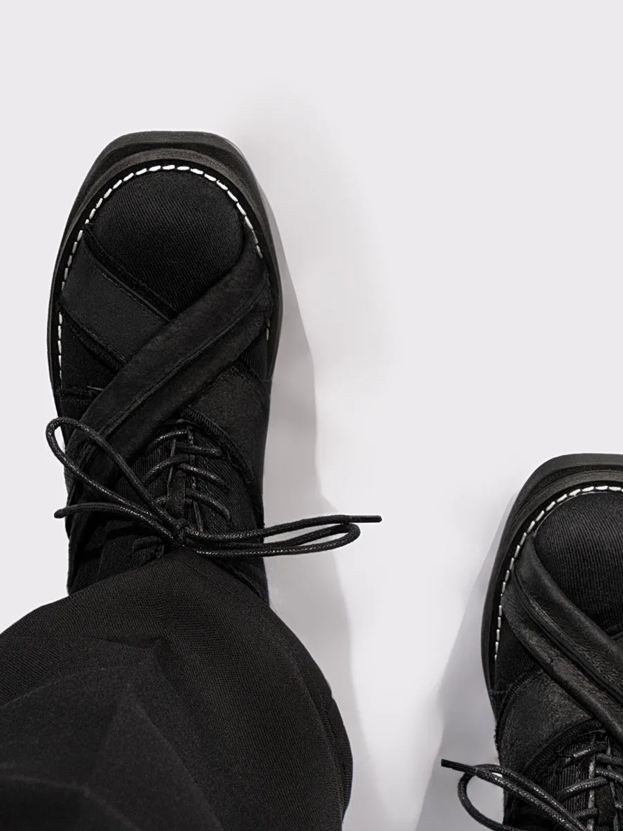 Men's breathable shoes with heightened thick bottom cowhide and canvas