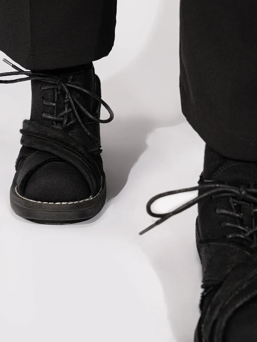 Men's breathable shoes with heightened thick bottom cowhide and canvas