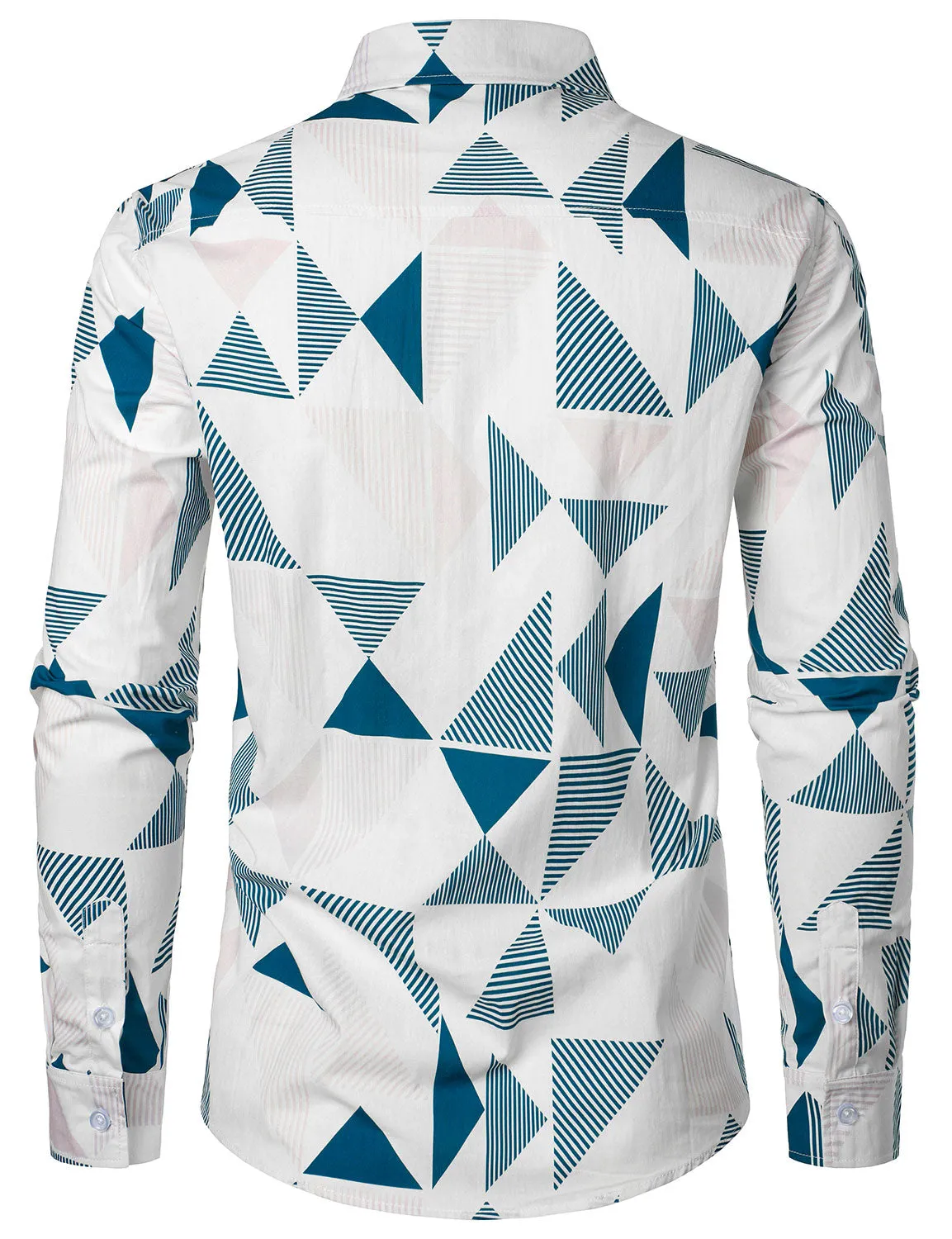 Men's Casual Art Triangle Geometric Print Long Sleeve Button Up Shirt