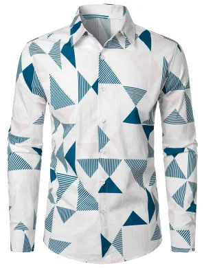Men's Casual Art Triangle Geometric Print Long Sleeve Button Up Shirt