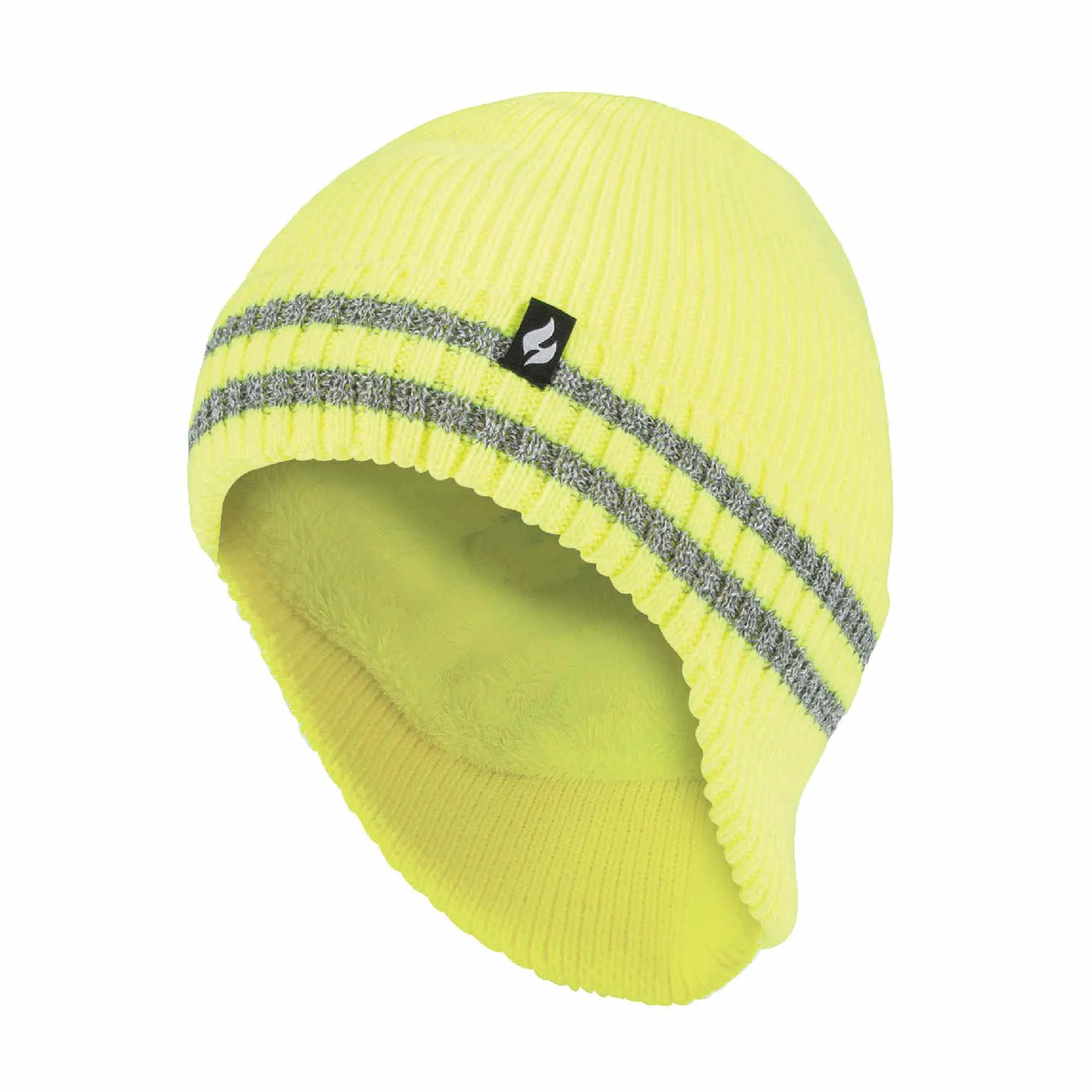 Mens Hi Vis Reflective Fleece Lined Thermal Winter Hat with Drop Neck