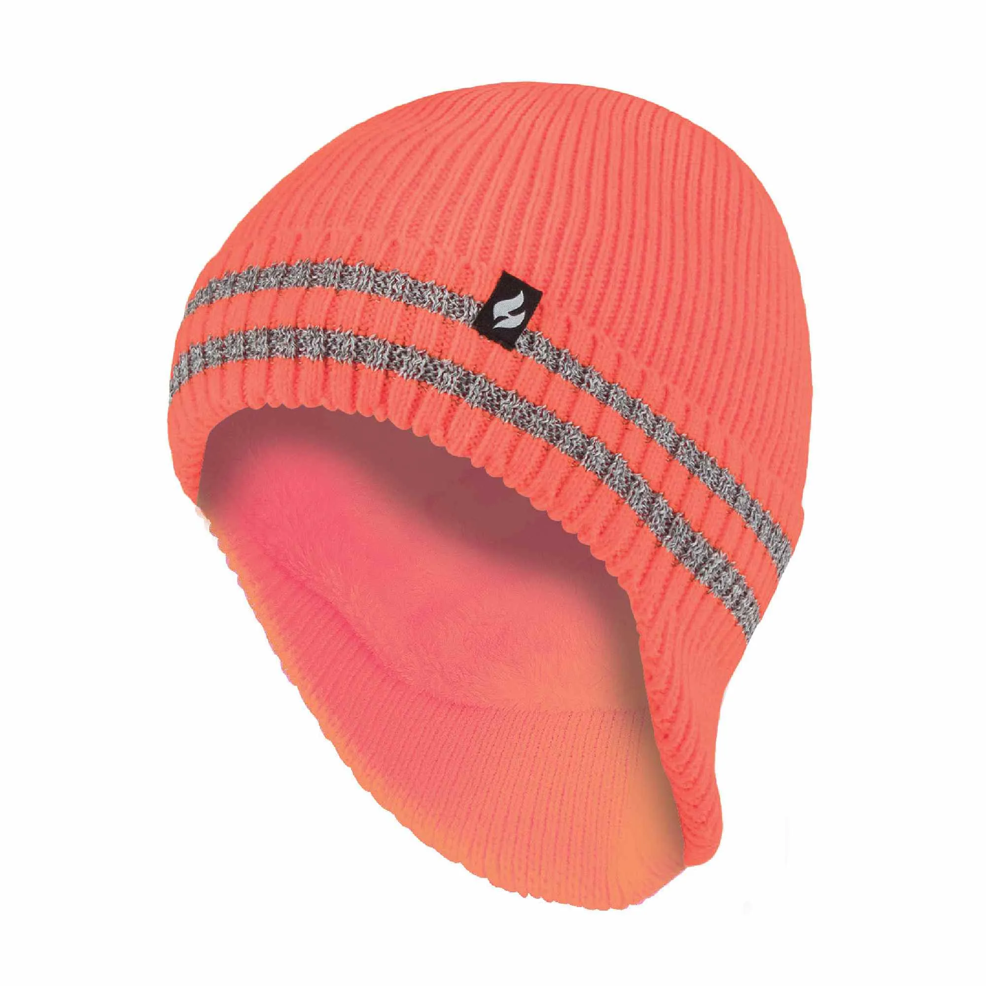 Mens Hi Vis Reflective Fleece Lined Thermal Winter Hat with Drop Neck